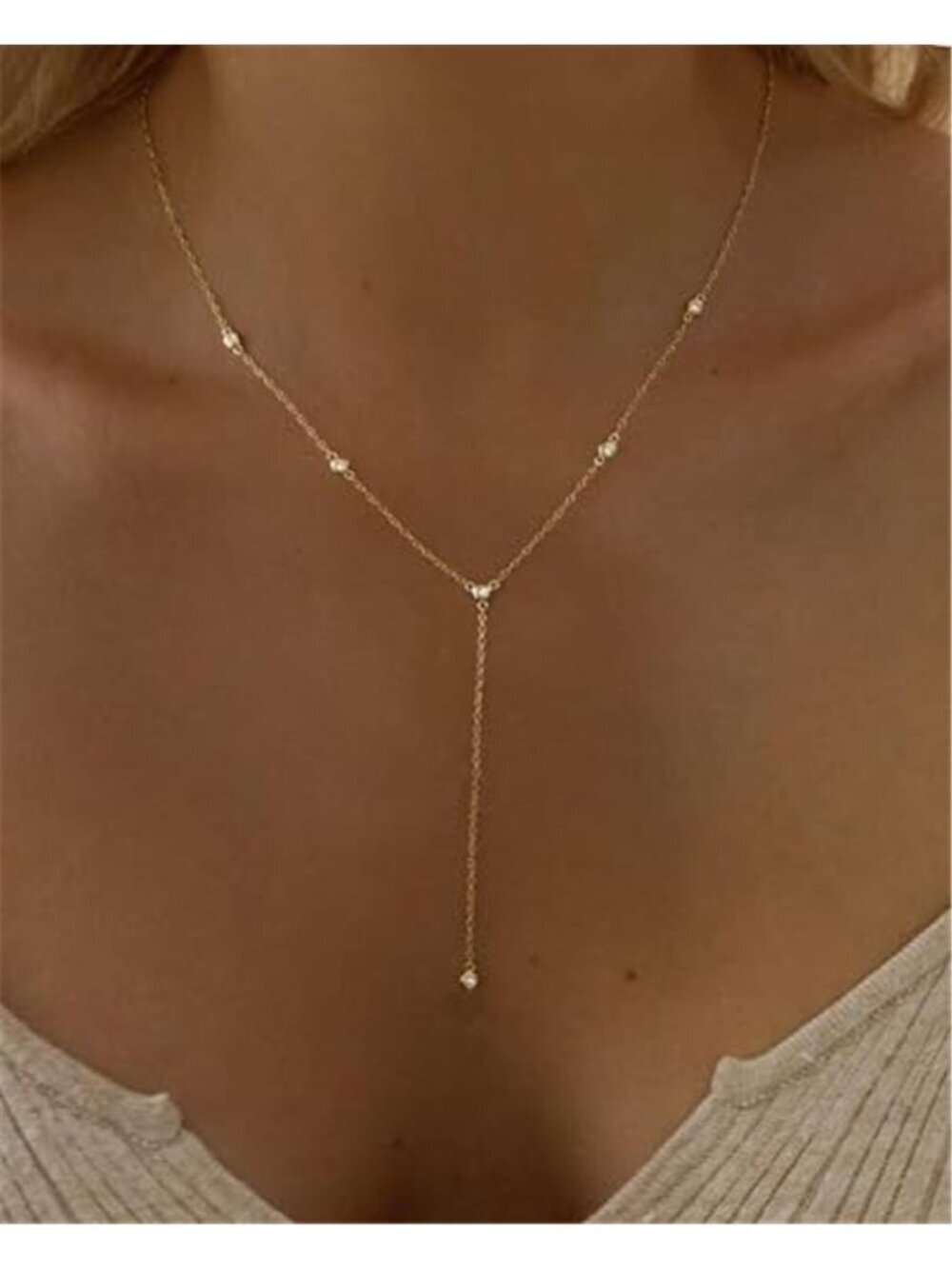 Dainty 14K Gold Plated Lariat Necklace